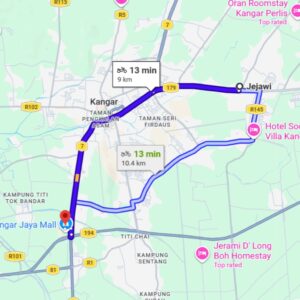 distance ke klinik dan surgeri dr. afiq dari jejawi