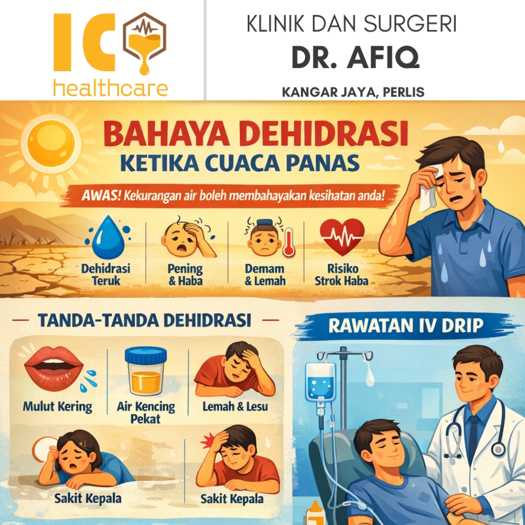 infografik rawatan drip di klinik dan surgeri dr. afiq