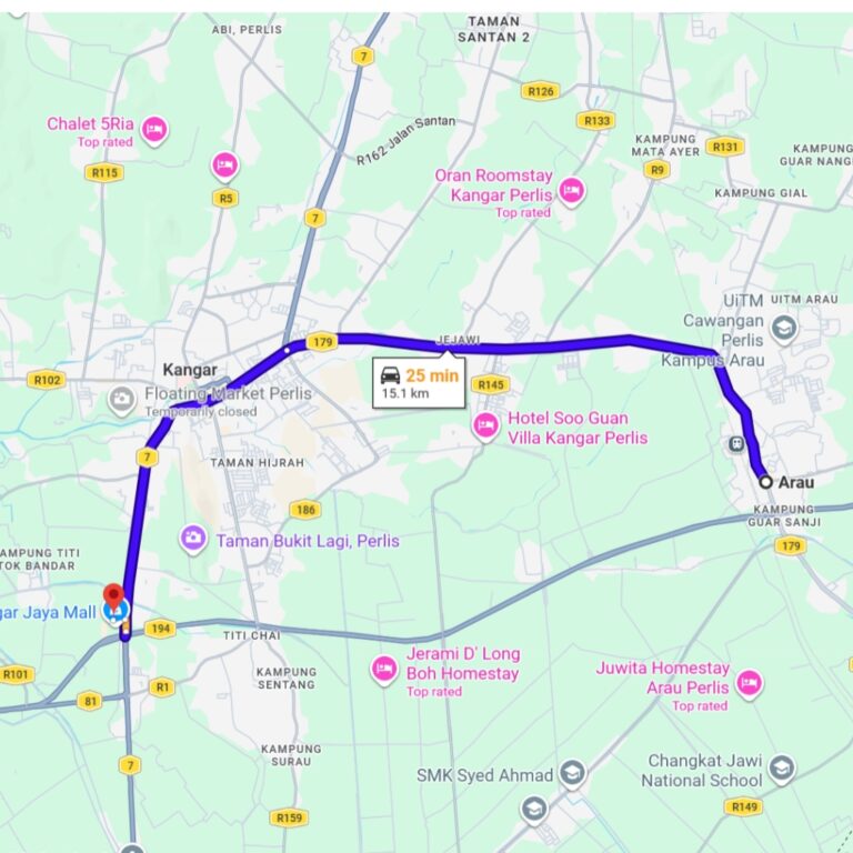 Google Maps Dari Arau Ke Klinik dan Surgeri Dr. Afiq
